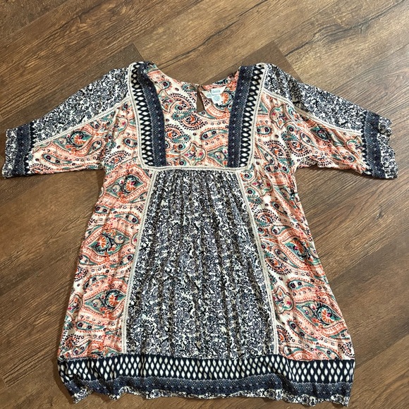 Sundance Patchwork My Favorite Dress Multicolor Boho Short Sleeve paisley - Picture 1 of 4